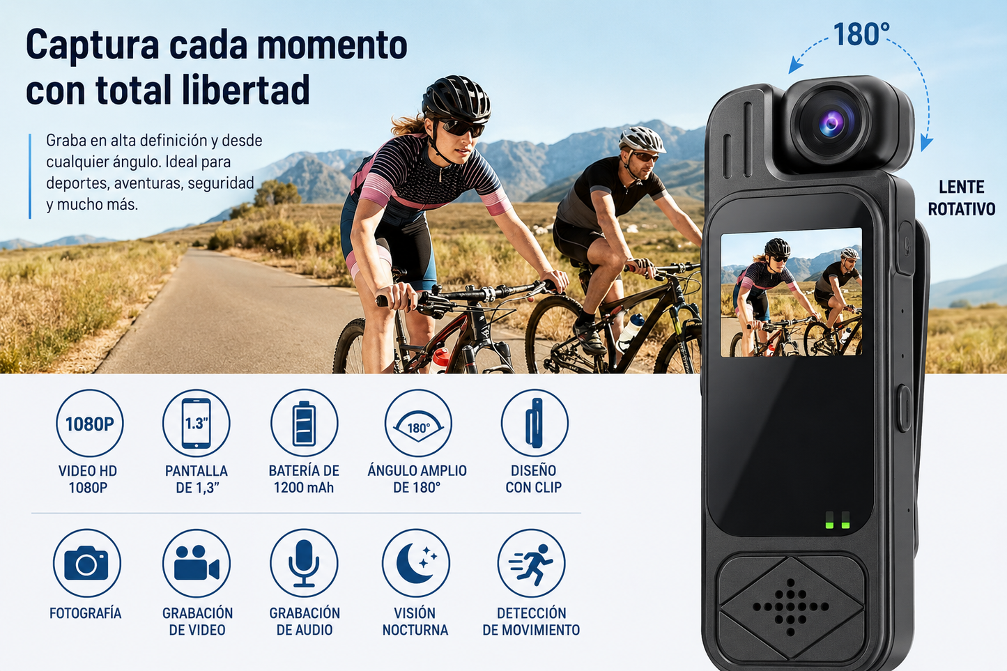 Cámara Corporal Body Cam 2K Full HD con Pantalla LCD y Grabación de Audio