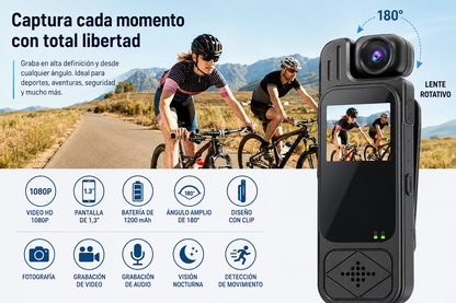 Cámara Corporal Body Cam 2K Full HD con Pantalla LCD y Grabación de Audio