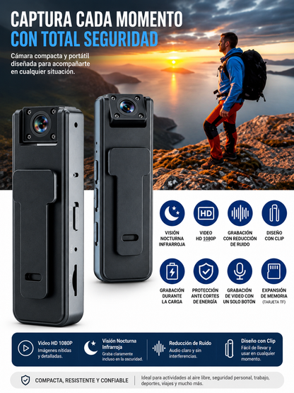 Cámara Corporal Body Cam 2K Full HD con Pantalla LCD y Grabación de Audio
